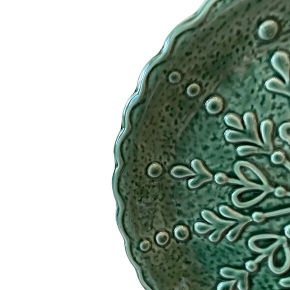 Potter's Studio Snowflake Salad Plates 7.5" Holiday Green Ceramic Set of 4 New - Picture 10 of 15